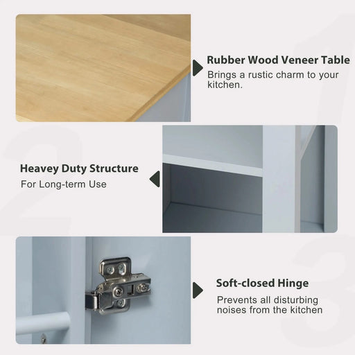 K&K 47 inch Kitchen Island with Extendable Dining Table, Rubber Wood Veneer Kitchen Table with Internal Storage Rack, Power Outlet, Kitchen island with Storage 2 Drawers 2 Cabinet,Grey Blue Default -DTYStore