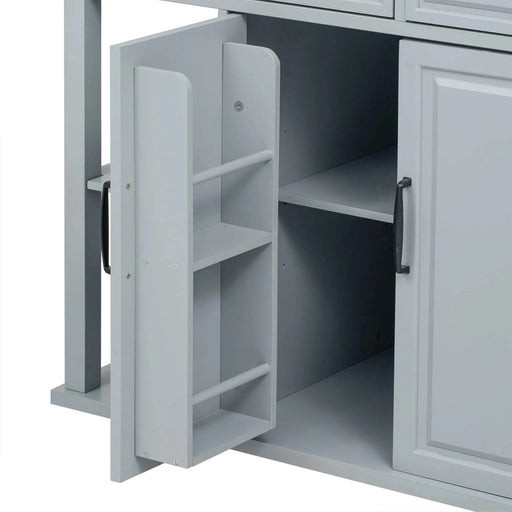 K&K 47 inch Kitchen Island with Extendable Dining Table, Rubber Wood Veneer Kitchen Table with Internal Storage Rack, Power Outlet, Kitchen island with Storage 2 Drawers 2 Cabinet,Grey Blue Default -DTYStore