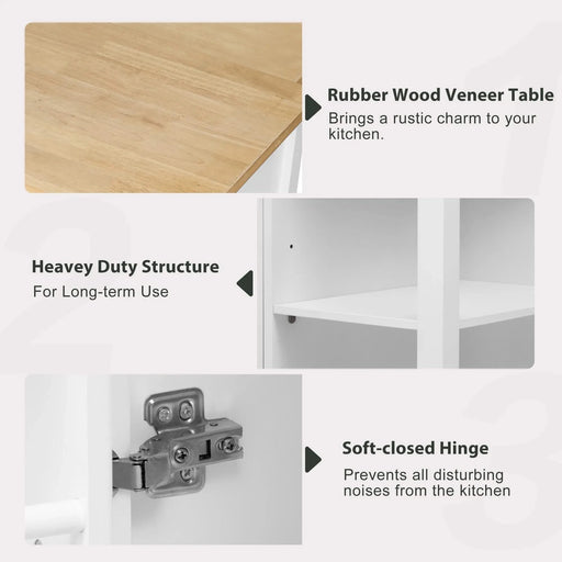 K&K 47 inch Kitchen Island with Extendable Dining Table, Rubber Wood Veneer Kitchen Table with Internal Storage Rack, Power Outlet, Kitchen island with Storage 2 Drawers 2 Cabinet,White Default -DTYStore