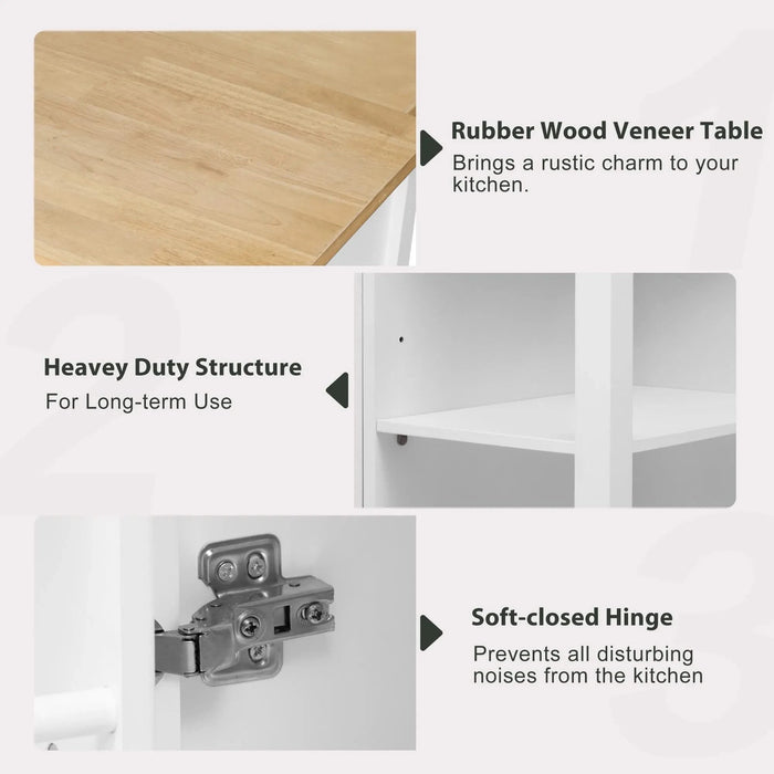 K&K 47 inch Kitchen Island with Extendable Dining Table, Rubber Wood Veneer Kitchen Table with Internal Storage Rack, Power Outlet, Kitchen island with Storage 2 Drawers 2 Cabinet,White Default -DTYStore