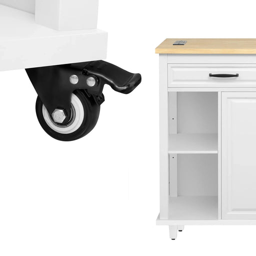 K&K 47 inch Kitchen Island with Extendable Dining Table, Rubber Wood Veneer Kitchen Table with Internal Storage Rack, Power Outlet, Kitchen island with Storage 2 Drawers 2 Cabinet,White Default -DTYStore