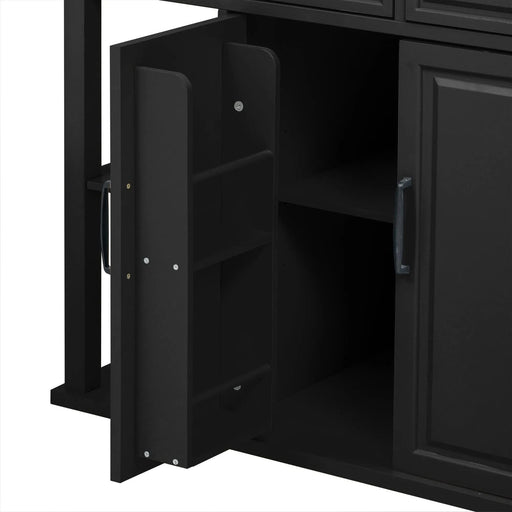 K&K 47 inch Kitchen Island with Extendable Dining Table, Rubber Wood Veneer Kitchen Table with Internal Storage Rack, Power Outlet, Kitchen island with Storage 2 Drawers 2 Cabinet, Black Default -DTYStore