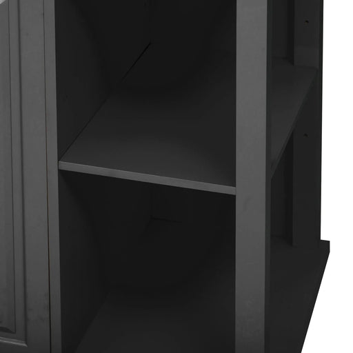 K&K 47 inch Kitchen Island with Extendable Dining Table, Rubber Wood Veneer Kitchen Table with Internal Storage Rack, Power Outlet, Kitchen island with Storage 2 Drawers 2 Cabinet, Black Default -DTYStore