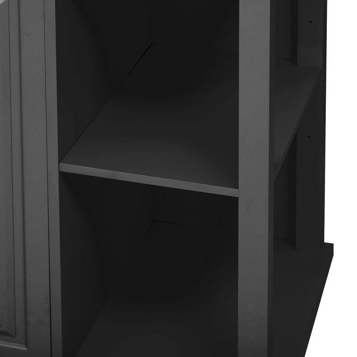 K&K 47 inch Kitchen Island with Extendable Dining Table, Rubber Wood Veneer Kitchen Table with Internal Storage Rack, Power Outlet, Kitchen island with Storage 2 Drawers 2 Cabinet, Black Default -DTYStore