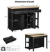 K&K 47 inch Kitchen Island with Extendable Dining Table, Rubber Wood Veneer Kitchen Table with Internal Storage Rack, Power Outlet, Kitchen island with Storage 2 Drawers 2 Cabinet, Black Default -DTYStore