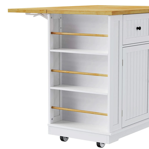K&K 48 inch Large Kitchen Island with Drop Leaf,Power Outlet,Internal Storage Rack,Rolling Kitchen Storage Cart on 5 Wheels with 5 Open Side Racks for Kitchen,Dining Room,White (Not include Stools) Default -DTYStore