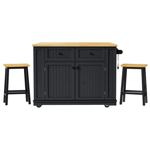 K&K 48 inch Large Kitchen Island with Drop Leaf,Power Outlet,Internal Storage Rack,Rolling Kitchen Storage Cart on 5 Wheels with 5 Open Side Racks,for Kitchen,Dining Room,Black(Not Include Stools) Default -DTYStore