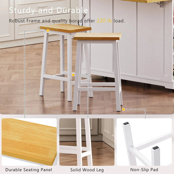 K&K 48inch Large Kitchen Island with 2 Bar Stools, Power Outlet, Door Internal Storage Rack, Kitchen Storage Cart on 5 Wheels with Drop Leaf, 5 Open Side Racks, 2 Drawers,for Kitchen,Dining Room,White Default -DTYStore