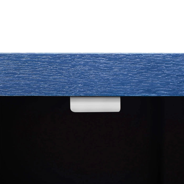 K&K 51.2'W 3D Wave Stripes Ash Veneer(Not Cheap Paper) Kitchen Island with Drop Leaf, Farmhouse Kitchen Island on Wheels with Internal Storage Rack, Rolling Kitchen Cart (Navy Blue) Default -DTYStore