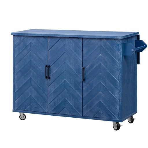 K&K 51.2'W 3D Wave Stripes Ash Veneer(Not Cheap Paper) Kitchen Island with Drop Leaf, Farmhouse Kitchen Island on Wheels with Internal Storage Rack, Rolling Kitchen Cart (Navy Blue) Default -DTYStore