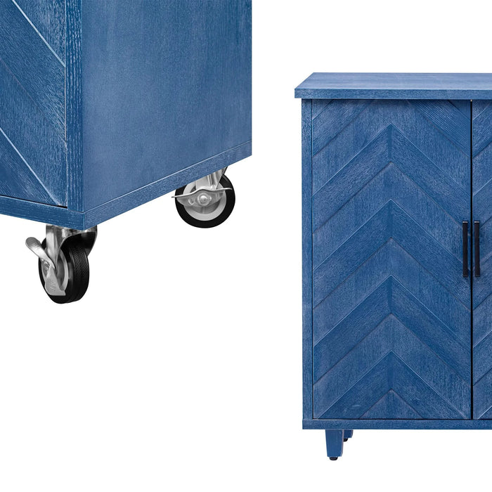 K&K 51.2'W 3D Wave Stripes Ash Veneer(Not Cheap Paper) Kitchen Island with Drop Leaf, Farmhouse Kitchen Island on Wheels with Internal Storage Rack, Rolling Kitchen Cart (Navy Blue) Default -DTYStore