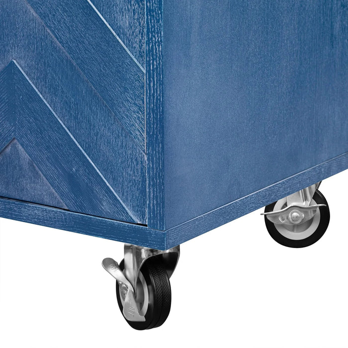 K&K 51.2'W 3D Wave Stripes Ash Veneer(Not Cheap Paper) Kitchen Island with Drop Leaf, Farmhouse Kitchen Island on Wheels with Internal Storage Rack, Rolling Kitchen Cart (Navy Blue) Default -DTYStore