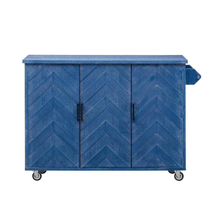 K&K 51.2'W 3D Wave Stripes Ash Veneer(Not Cheap Paper) Kitchen Island with Drop Leaf, Farmhouse Kitchen Island on Wheels with Internal Storage Rack, Rolling Kitchen Cart (Navy Blue) Default -DTYStore