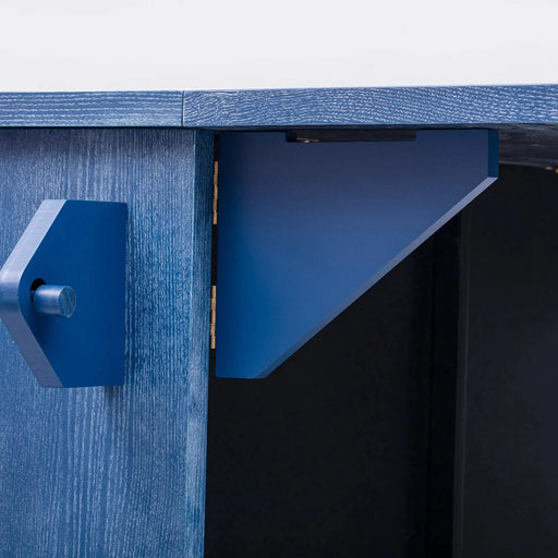 K&K 51.2'W 3D Wave Stripes Ash Veneer(Not Cheap Paper) Kitchen Island with Drop Leaf, Farmhouse Kitchen Island on Wheels with Internal Storage Rack, Rolling Kitchen Cart (Navy Blue) Default -DTYStore