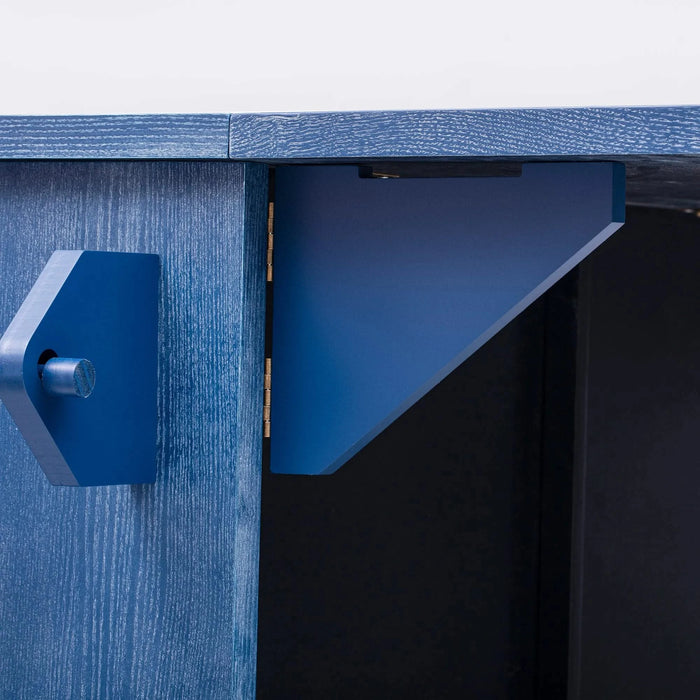 K&K 51.2'W 3D Wave Stripes Ash Veneer(Not Cheap Paper) Kitchen Island with Drop Leaf, Farmhouse Kitchen Island on Wheels with Internal Storage Rack, Rolling Kitchen Cart (Navy Blue) Default -DTYStore