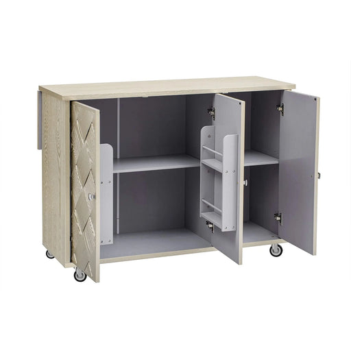 K&K 51.2'W Ash Veneer (Not Cheap Paper) Solid Wood Handwoven Kitchen Island with Drop Leaf, Coastal Kitchen Island on Wheels with Internal Storage Rack, Rolling Kitchen Cart, Champagne Default -DTYStore