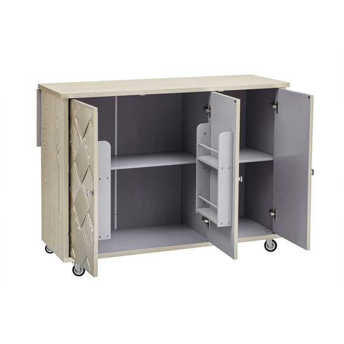 K&K 51.2'W Ash Veneer (Not Cheap Paper) Solid Wood Handwoven Kitchen Island with Drop Leaf, Coastal Kitchen Island on Wheels with Internal Storage Rack, Rolling Kitchen Cart, Champagne Default -DTYStore