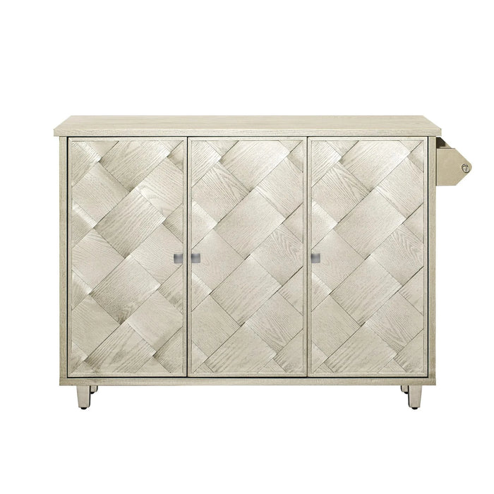 K&K 51.2'W Ash Veneer (Not Cheap Paper) Solid Wood Handwoven Kitchen Island with Drop Leaf, Coastal Kitchen Island on Wheels with Internal Storage Rack, Rolling Kitchen Cart, Champagne Default -DTYStore