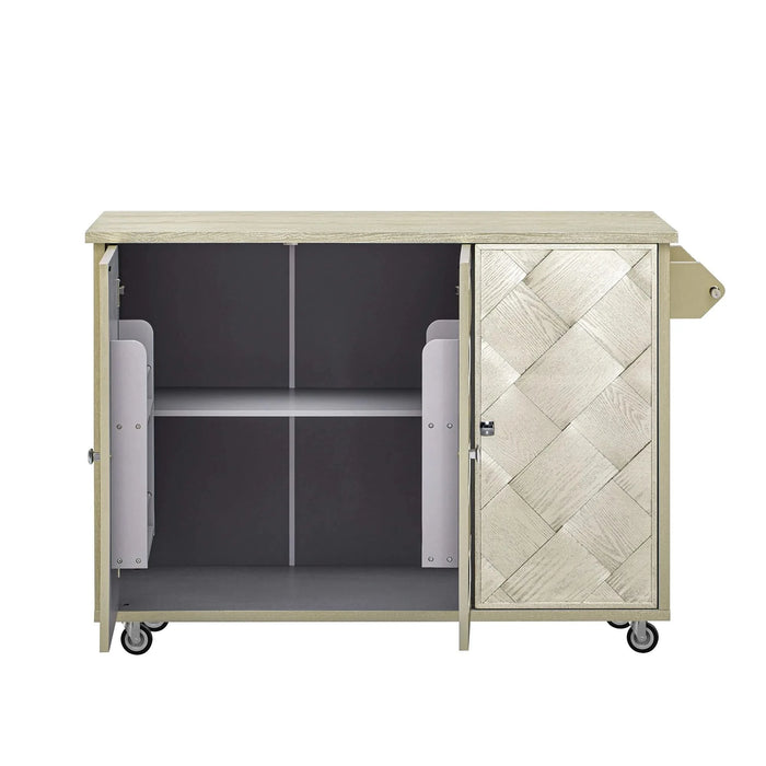 K&K 51.2'W Ash Veneer (Not Cheap Paper) Solid Wood Handwoven Kitchen Island with Drop Leaf, Coastal Kitchen Island on Wheels with Internal Storage Rack, Rolling Kitchen Cart, Champagne Default -DTYStore