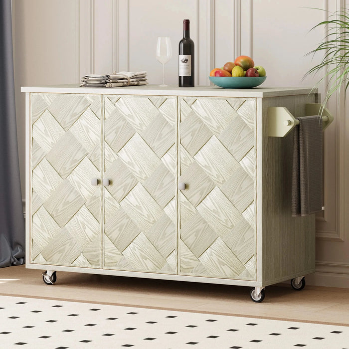 K&K 51.2'W Ash Veneer (Not Cheap Paper) Solid Wood Handwoven Kitchen Island with Drop Leaf, Coastal Kitchen Island on Wheels with Internal Storage Rack, Rolling Kitchen Cart, Champagne Default -DTYStore