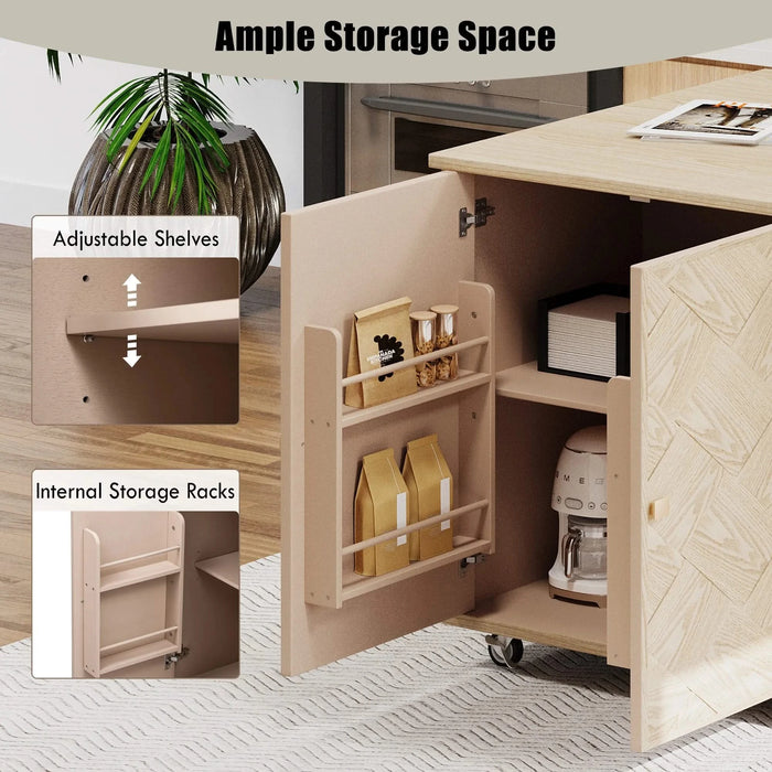 K&K 51.2'W Ash Veneer (Not Cheap Paper) Solid Wood Handwoven Kitchen Island with Drop Leaf, Coastal Kitchen Island on Wheels with Internal Storage Rack, Rolling Kitchen Cart, Nature Wood Default -DTYStore