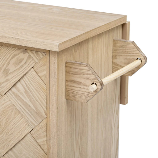 K&K 51.2'W Ash Veneer (Not Cheap Paper) Solid Wood Handwoven Kitchen Island with Drop Leaf, Coastal Kitchen Island on Wheels with Internal Storage Rack, Rolling Kitchen Cart, Nature Wood Default -DTYStore