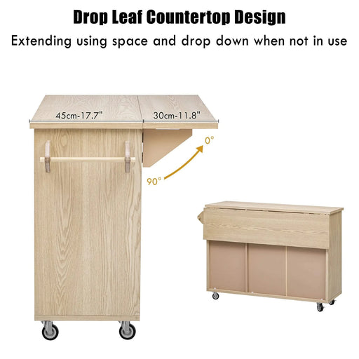 K&K 51.2'W Ash Veneer (Not Cheap Paper) Solid Wood Handwoven Kitchen Island with Drop Leaf, Coastal Kitchen Island on Wheels with Internal Storage Rack, Rolling Kitchen Cart, Nature Wood Default -DTYStore