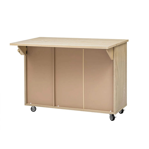 K&K 51.2'W Ash Veneer (Not Cheap Paper) Solid Wood Handwoven Kitchen Island with Drop Leaf, Coastal Kitchen Island on Wheels with Internal Storage Rack, Rolling Kitchen Cart, Nature Wood Default -DTYStore