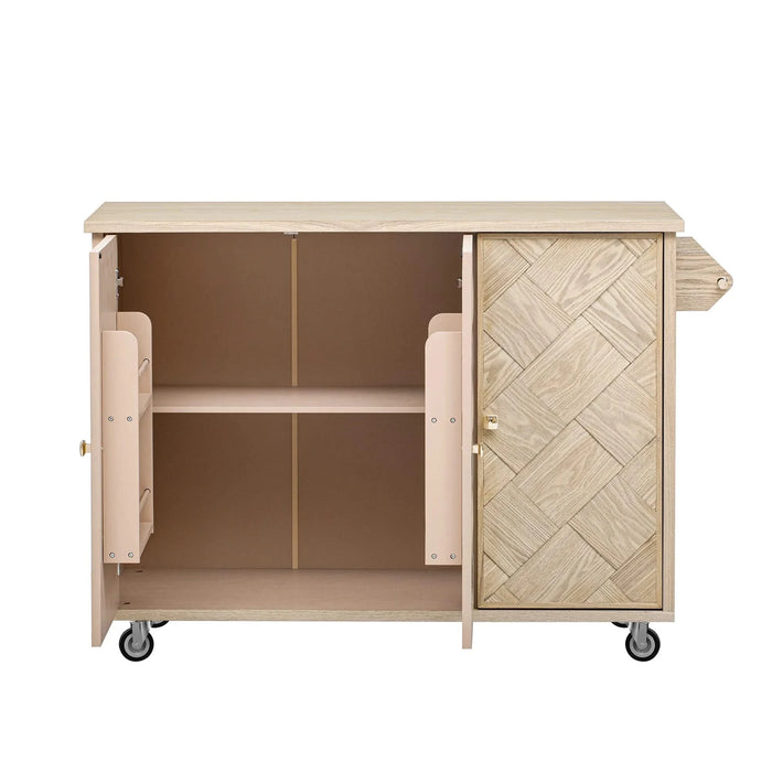 K&K 51.2'W Ash Veneer (Not Cheap Paper) Solid Wood Handwoven Kitchen Island with Drop Leaf, Coastal Kitchen Island on Wheels with Internal Storage Rack, Rolling Kitchen Cart, Nature Wood Default -DTYStore