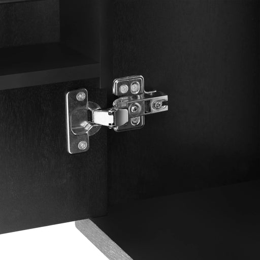 K&K 51.2'W Geometric Twill Stripe Textured Design Kitchen Island with Drop Leaf, Farmhouse Kitchen Island on Wheels with Internal Storage Rack, Rolling Kitchen Cart with Towel Rack for Kitchen, Black Default -DTYStore