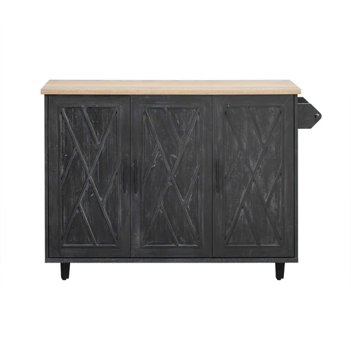 K&K 51.2'W Geometric Twill Stripe Textured Design Kitchen Island with Drop Leaf, Farmhouse Kitchen Island on Wheels with Internal Storage Rack, Rolling Kitchen Cart with Towel Rack for Kitchen, Black Default -DTYStore