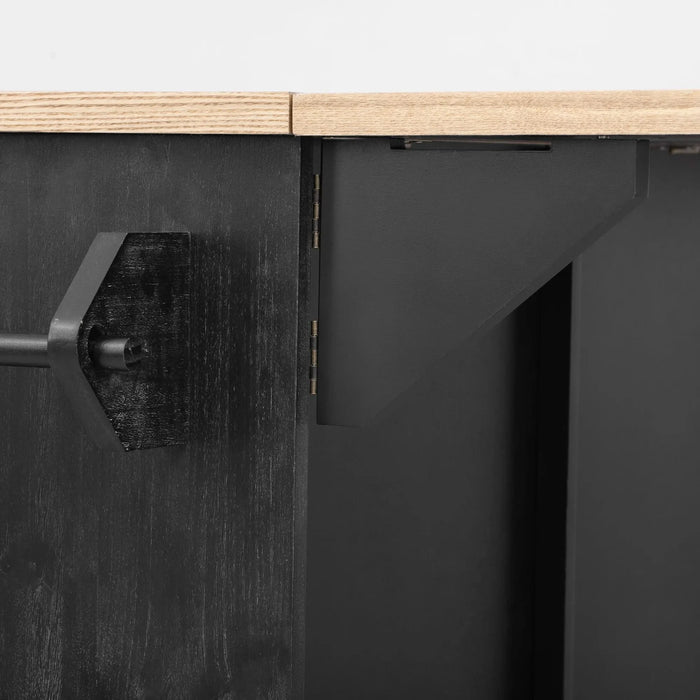 K&K 51.2'W Geometric Twill Stripe Textured Design Kitchen Island with Drop Leaf, Farmhouse Kitchen Island on Wheels with Internal Storage Rack, Rolling Kitchen Cart with Towel Rack for Kitchen, Black Default -DTYStore