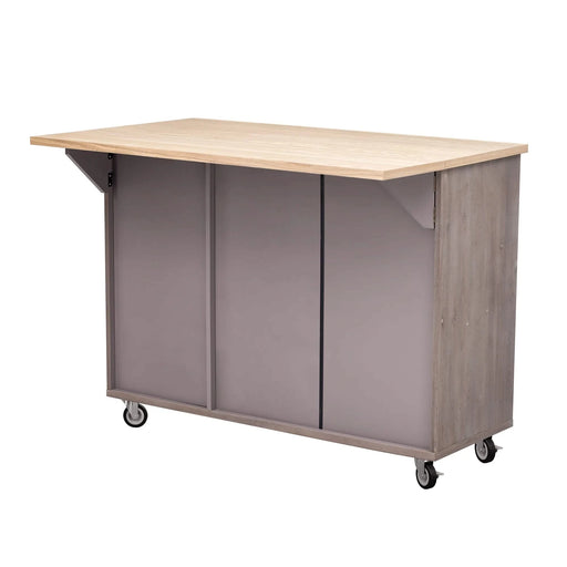 K&K 51.2'W Geometric Twill Stripe Textured Design Kitchen Island with Drop Leaf, Farmhouse Kitchen Island on Wheels with Internal Storage Rack, Rolling Kitchen Cart with Towel Rack for Kitchen, Brown Default -DTYStore