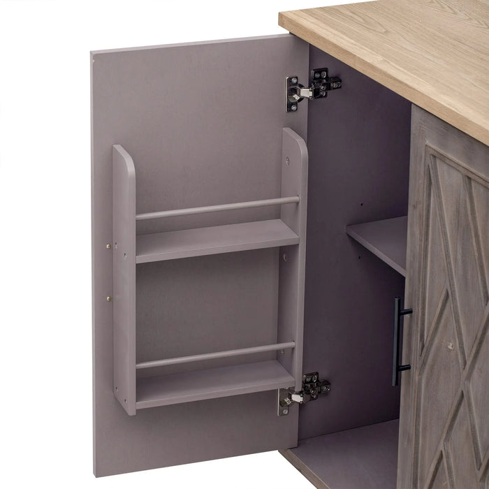 K&K 51.2'W Geometric Twill Stripe Textured Design Kitchen Island with Drop Leaf, Farmhouse Kitchen Island on Wheels with Internal Storage Rack, Rolling Kitchen Cart with Towel Rack for Kitchen, Brown Default -DTYStore