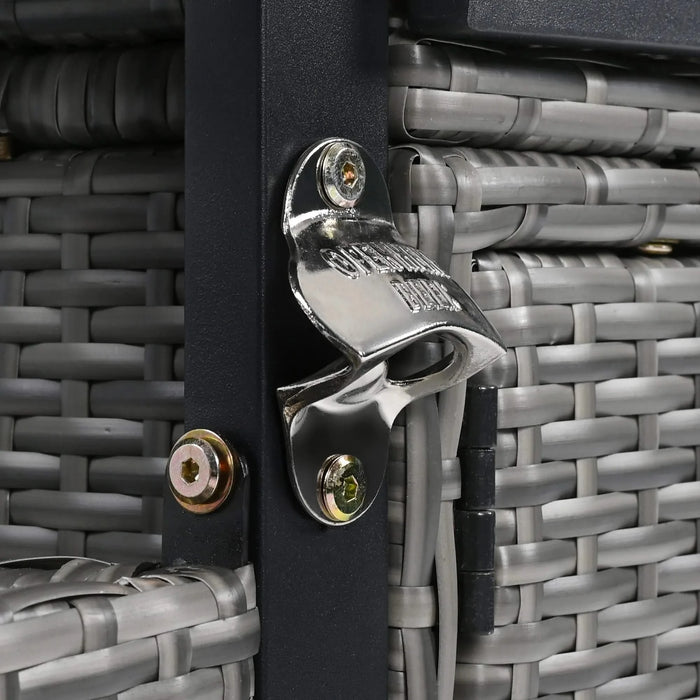 K&K 52.8'W Wicker Outdoor Grill Cart with Extended Plastic Wood Table Top, Rolling Kitchen Island on Wheels with Storage Cabinet, for Patio Backyard Garden Poolside, Double Handle Design, Grey Default -DTYStore