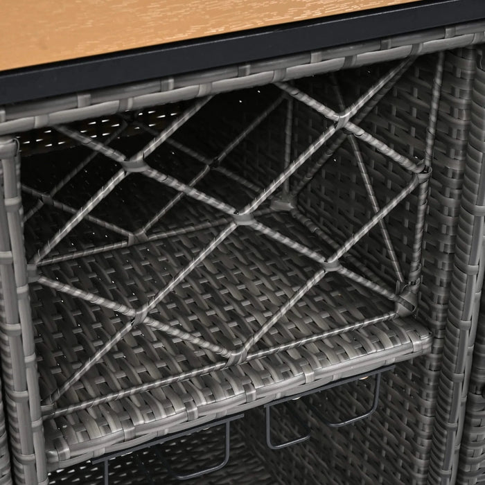 K&K 52.8'W Wicker Outdoor Grill Cart with Extended Plastic Wood Table Top, Rolling Kitchen Island on Wheels with Storage Cabinet, for Patio Backyard Garden Poolside, Double Handle Design, Grey Default -DTYStore