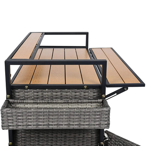 K&K 52.8'W Wicker Outdoor Grill Cart with Extended Plastic Wood Table Top, Rolling Kitchen Island on Wheels with Storage Cabinet, for Patio Backyard Garden Poolside, Double Handle Design, Grey Default -DTYStore