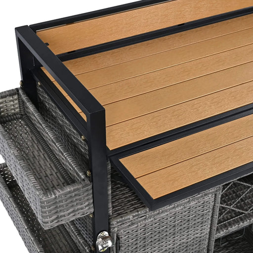 K&K 52.8'W Wicker Outdoor Grill Cart with Extended Plastic Wood Table Top, Rolling Kitchen Island on Wheels with Storage Cabinet, for Patio Backyard Garden Poolside, Double Handle Design, Grey Default -DTYStore