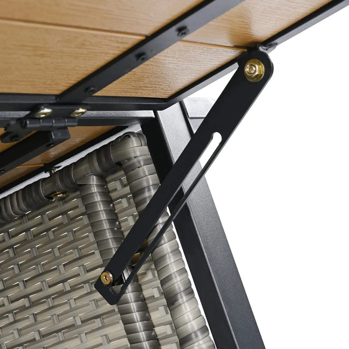 K&K 52.8'W Wicker Outdoor Grill Cart with Extended Plastic Wood Table Top, Rolling Kitchen Island on Wheels with Storage Cabinet, for Patio Backyard Garden Poolside, Double Handle Design, Grey Default -DTYStore