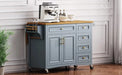 K&K 52'' Kitchen Island with Drop Leaf, Embossed Texture Kitchen Island on Wheels with Spice Rack, Towel Rack, 2 Doors and 5 Drawers, Kitchen Storage Cart with Adjustable Shelf for Kitchen, Blue Grey Default -DTYStore