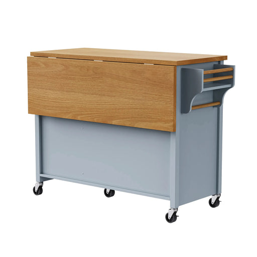 K&K 52'' Kitchen Island with Drop Leaf, Embossed Texture Kitchen Island on Wheels with Spice Rack, Towel Rack, 2 Doors and 5 Drawers, Kitchen Storage Cart with Adjustable Shelf for Kitchen, Blue Grey Default -DTYStore