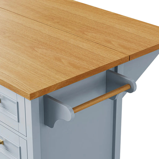 K&K 52'' Kitchen Island with Drop Leaf, Embossed Texture Kitchen Island on Wheels with Spice Rack, Towel Rack, 2 Doors and 5 Drawers, Kitchen Storage Cart with Adjustable Shelf for Kitchen, Blue Grey Default -DTYStore