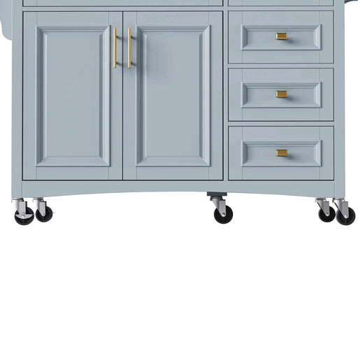 K&K 52'' Kitchen Island with Drop Leaf, Embossed Texture Kitchen Island on Wheels with Spice Rack, Towel Rack, 2 Doors and 5 Drawers, Kitchen Storage Cart with Adjustable Shelf for Kitchen, Blue Grey Default -DTYStore