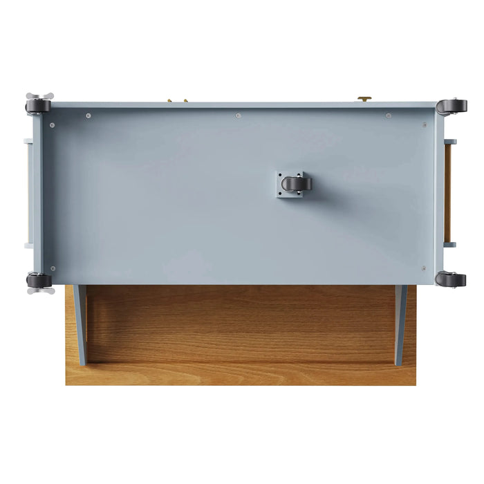 K&K 52'' Kitchen Island with Drop Leaf, Embossed Texture Kitchen Island on Wheels with Spice Rack, Towel Rack, 2 Doors and 5 Drawers, Kitchen Storage Cart with Adjustable Shelf for Kitchen, Blue Grey Default -DTYStore