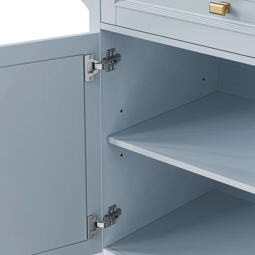 K&K 52'' Kitchen Island with Drop Leaf, Embossed Texture Kitchen Island on Wheels with Spice Rack, Towel Rack, 2 Doors and 5 Drawers, Kitchen Storage Cart with Adjustable Shelf for Kitchen, Blue Grey Default -DTYStore