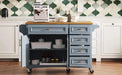 K&K 52'' Kitchen Island with Drop Leaf, Embossed Texture Kitchen Island on Wheels with Spice Rack, Towel Rack, 2 Doors and 5 Drawers, Kitchen Storage Cart with Adjustable Shelf for Kitchen, Blue Grey Default -DTYStore