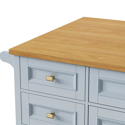 K&K 52'' Kitchen Island with Drop Leaf, Embossed Texture Kitchen Island on Wheels with Spice Rack, Towel Rack, 2 Doors and 5 Drawers, Kitchen Storage Cart with Adjustable Shelf for Kitchen, Blue Grey Default -DTYStore