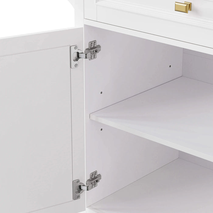 K&K 52'' Kitchen Island with Drop Leaf, Embossed Texture Kitchen Island on Wheels with Spice Rack, Towel Rack, 2 Doors and 5 Drawers, Kitchen Storage Cart with Adjustable Shelf for Kitchen, White Default -DTYStore