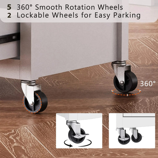 K&K 52'' Kitchen Island with Drop Leaf, Embossed Texture Kitchen Island on Wheels with Spice Rack, Towel Rack, 2 Doors and 5 Drawers, Kitchen Storage Cart with Adjustable Shelf for Kitchen, White Default -DTYStore