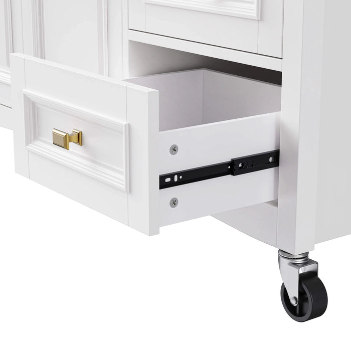 K&K 52'' Kitchen Island with Drop Leaf, Embossed Texture Kitchen Island on Wheels with Spice Rack, Towel Rack, 2 Doors and 5 Drawers, Kitchen Storage Cart with Adjustable Shelf for Kitchen, White Default -DTYStore